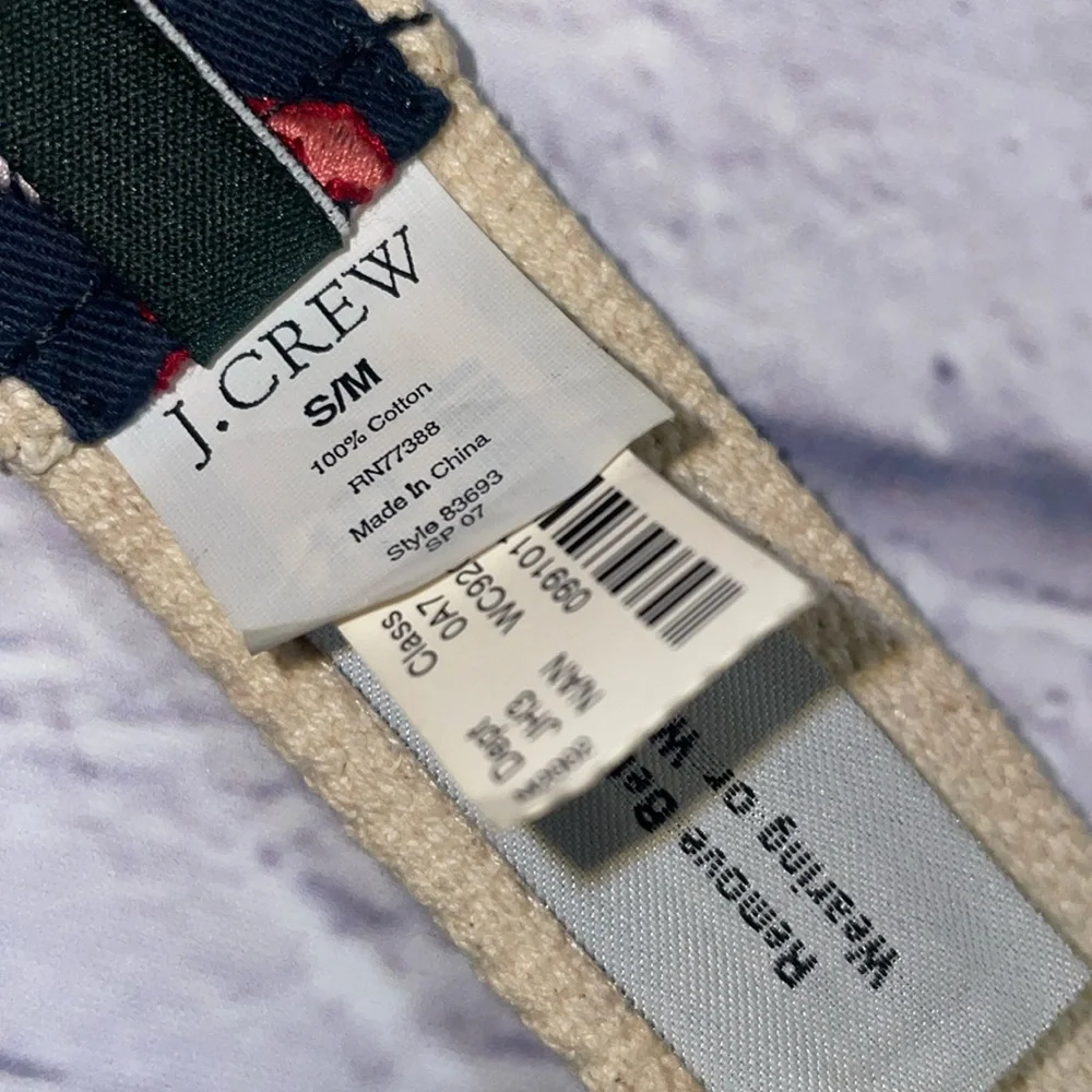 J.Crew Adjustable Double D Ring Canvas Cotton Belt S/M Navy Anchors Style 83693 - Picture 5 of 5